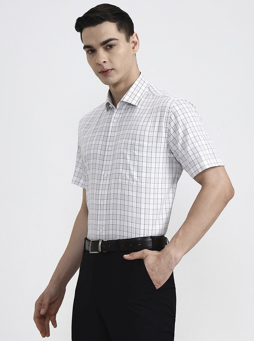 White & Black Checked Regular Fit Formal Shirt | JadeBlue