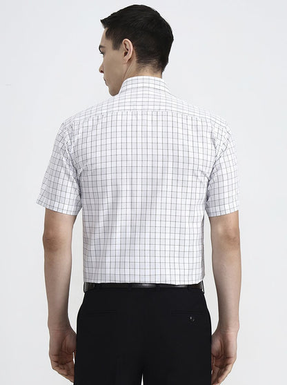 White & Black Checked Regular Fit Formal Shirt | JadeBlue