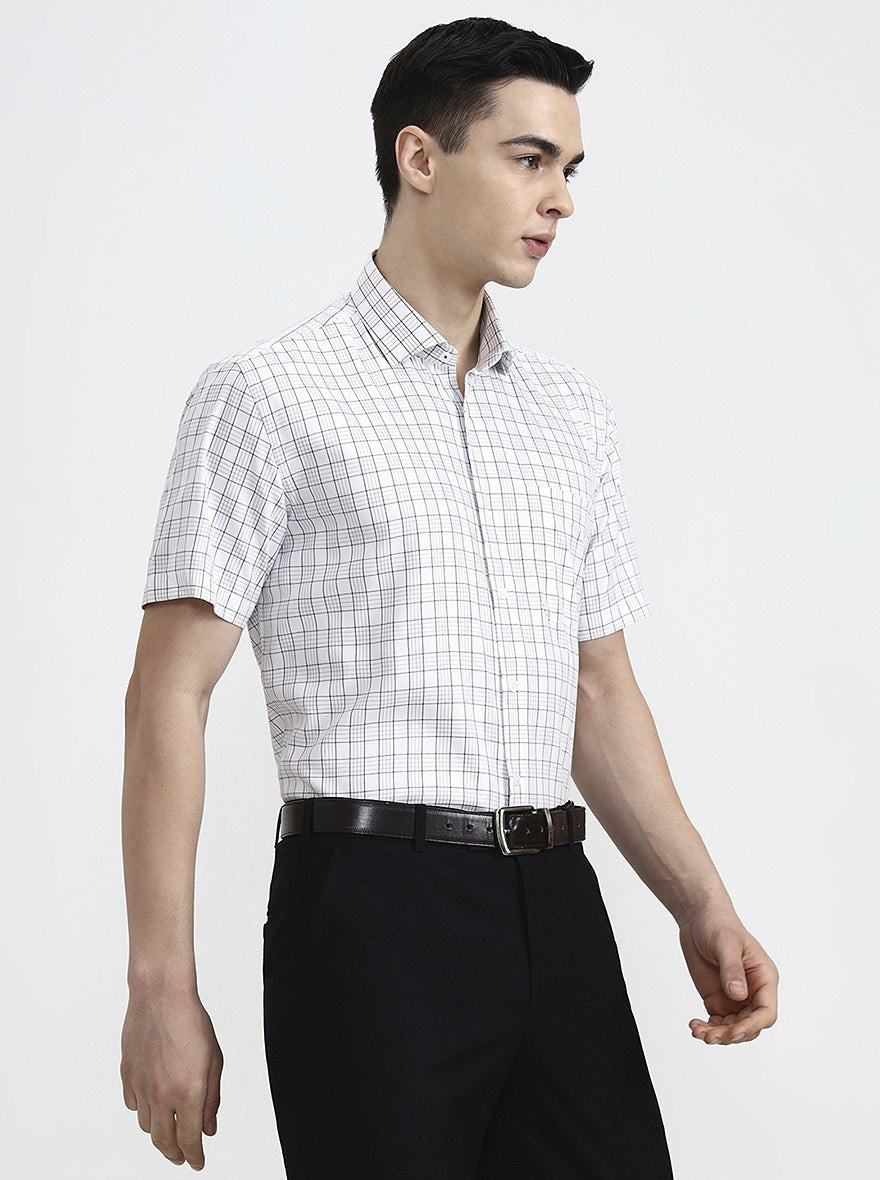 White & Black Checked Regular Fit Formal Shirt | JadeBlue