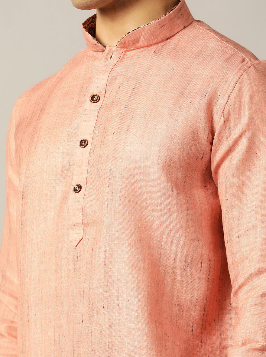 Dark Peach Self Textured Kurta | The Kurta Company