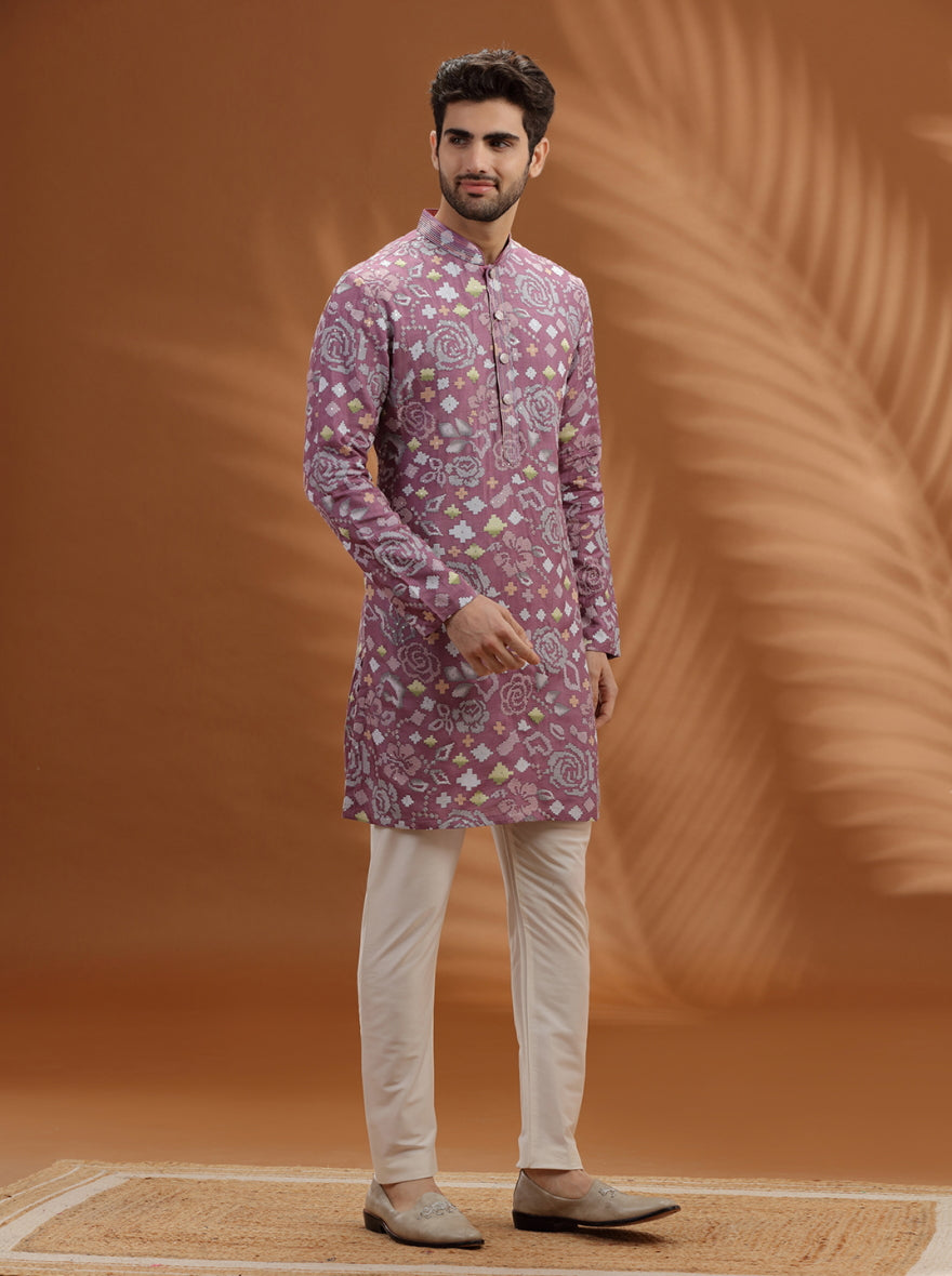 Lavender Purple Printed Kurta Pajama | TULA