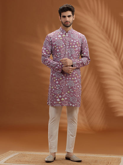 Lavender Purple Printed Kurta Pajama | TULA