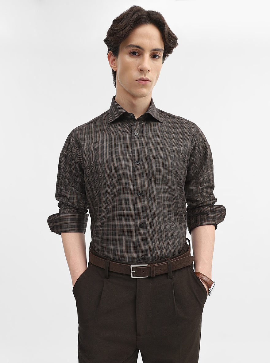 Black & Fawn Checked Slim Fit Formal Shirt | Metal
