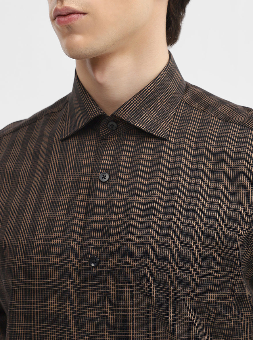 Black & Fawn Checked Slim Fit Formal Shirt | Metal