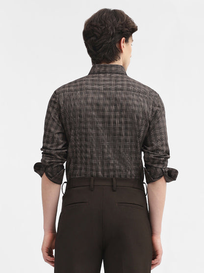 Black & Fawn Checked Slim Fit Formal Shirt | Metal