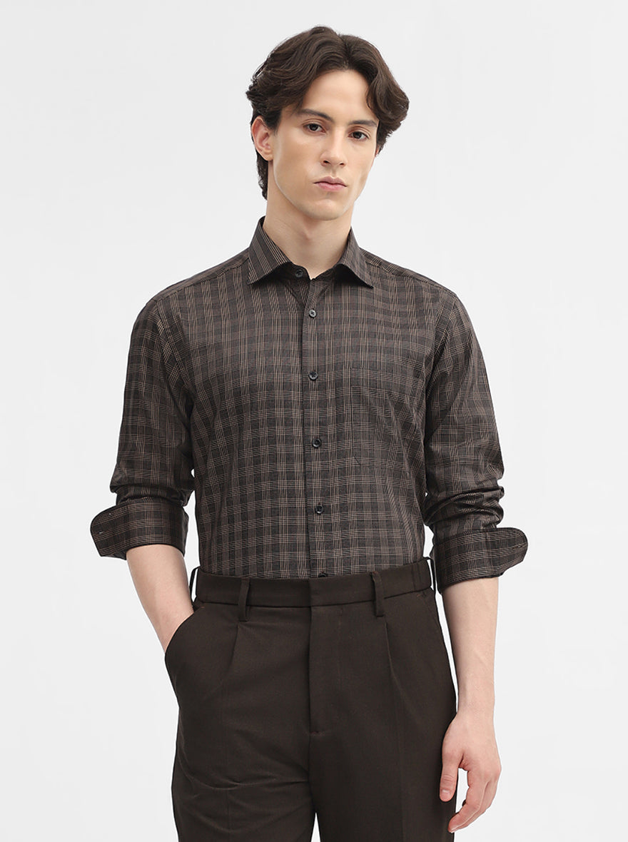 Black & Fawn Checked Slim Fit Formal Shirt | Metal