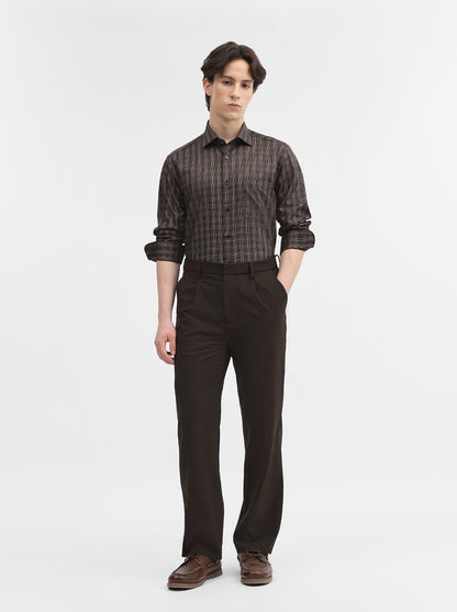Black & Fawn Checked Slim Fit Formal Shirt | Metal