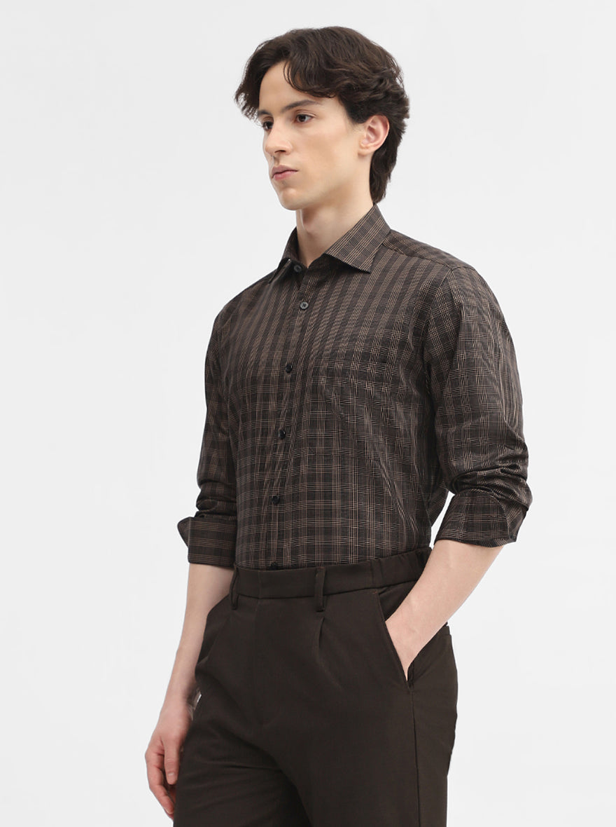 Black & Fawn Checked Slim Fit Formal Shirt | Metal