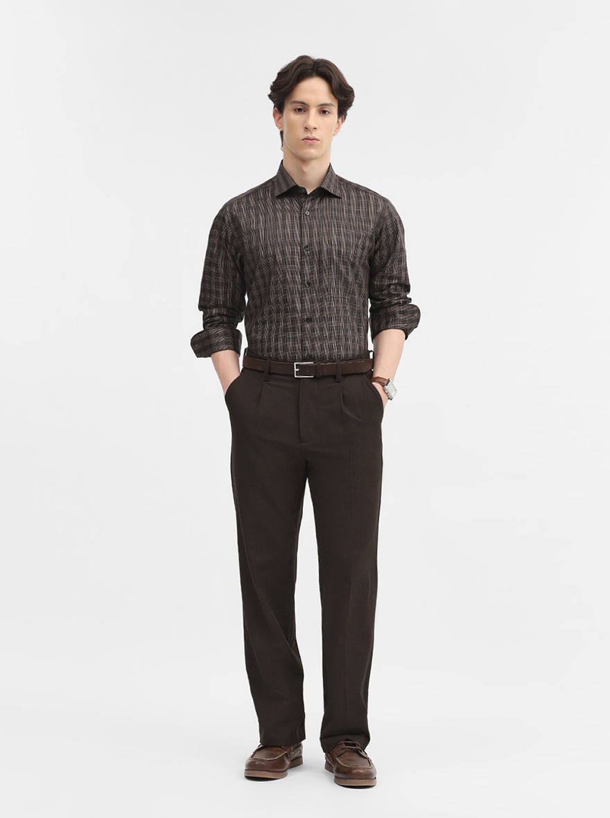 Black & Fawn Checked Slim Fit Formal Shirt | Metal