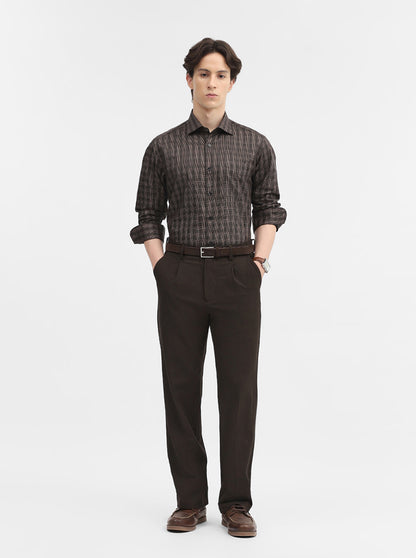 Black & Fawn Checked Slim Fit Formal Shirt | Metal