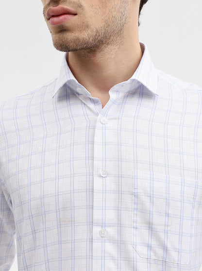 White & Blue Checked Regular Fit Formal Shirt | Greenfibre