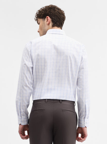 White & Blue Checked Regular Fit Formal Shirt | Greenfibre