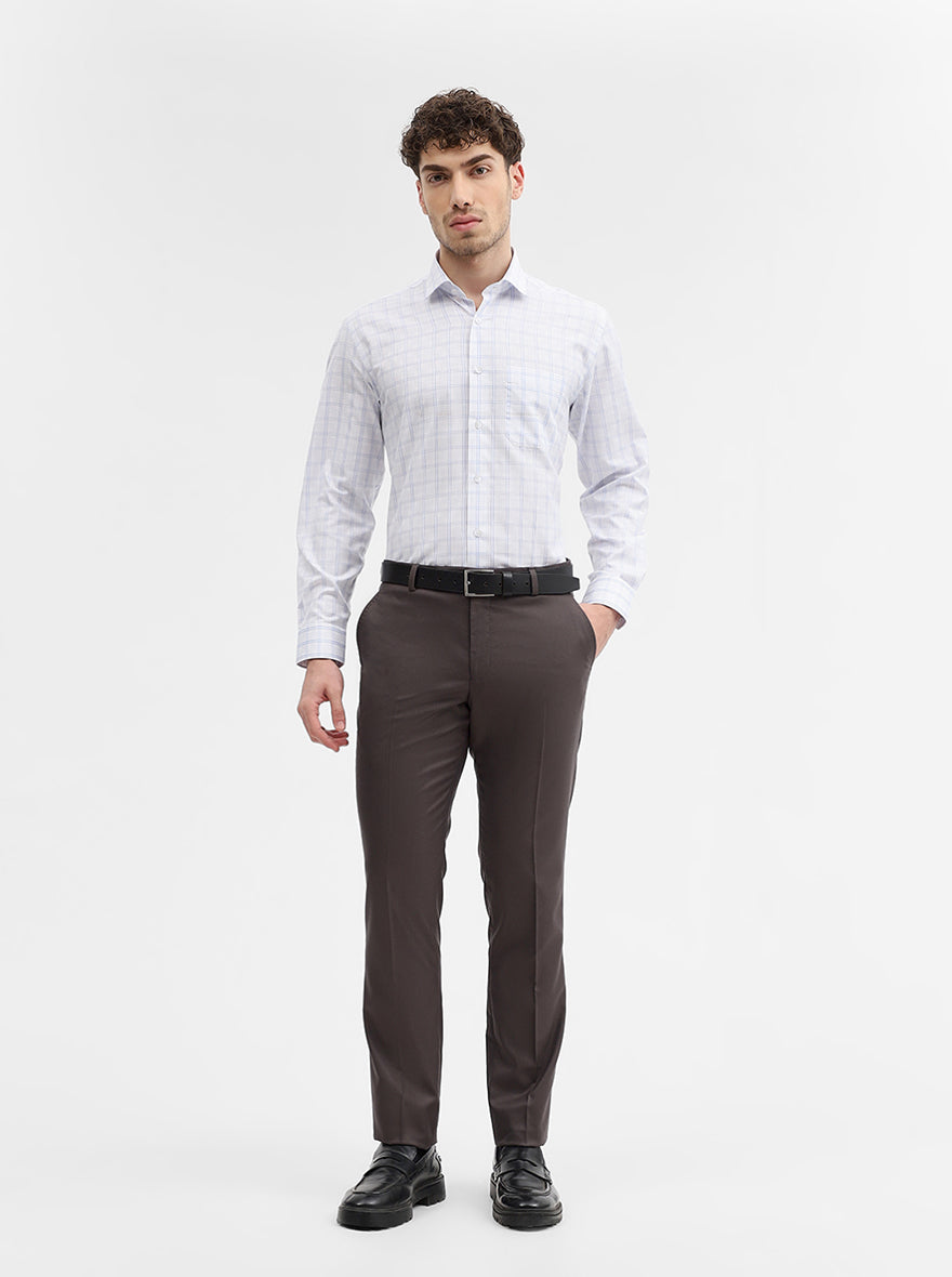 White & Blue Checked Regular Fit Formal Shirt | Greenfibre