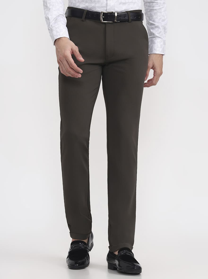 Olive Grey Solid Slim Fit Club Wear Trouser | JB Studio