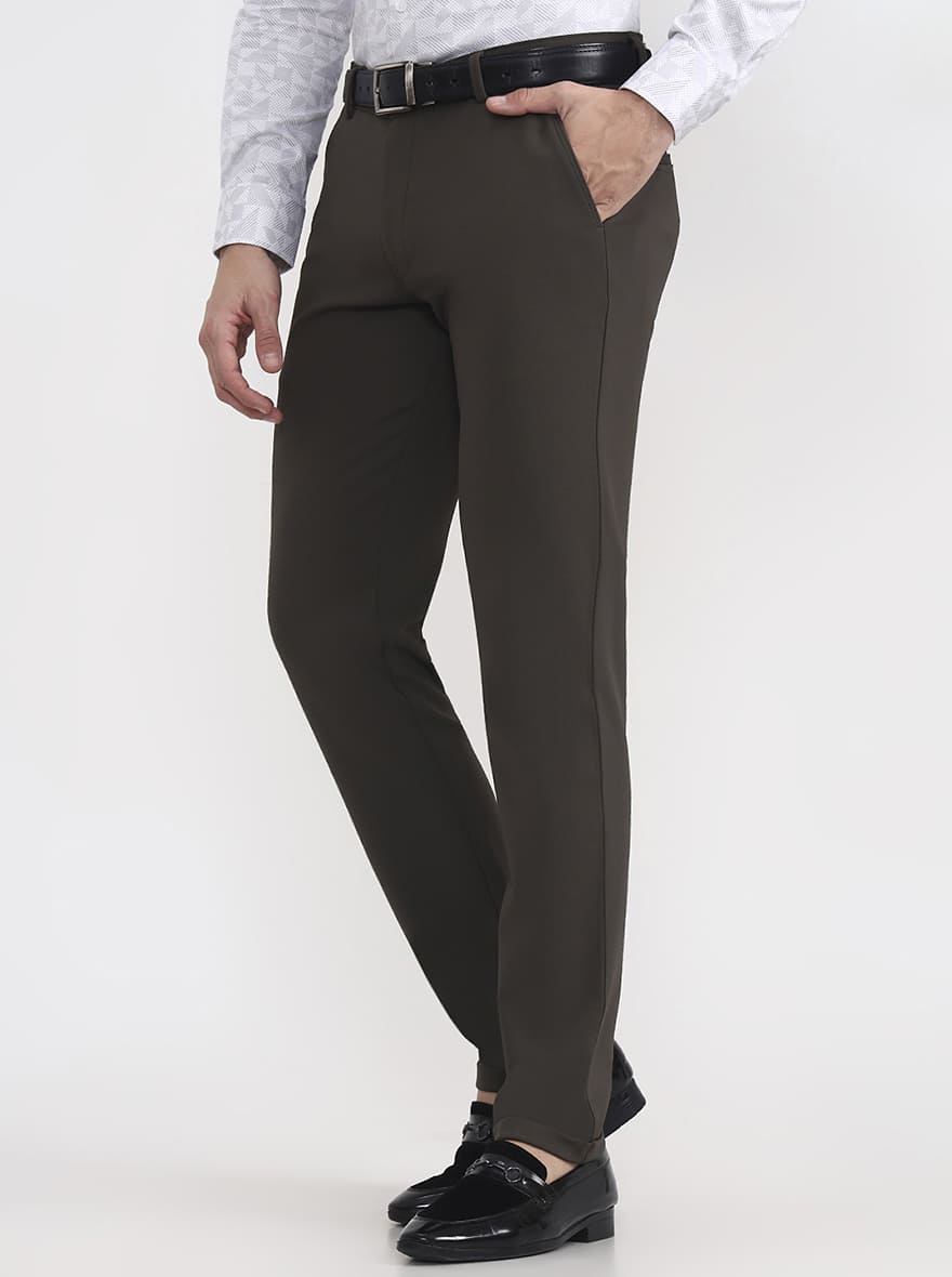 Olive Grey Solid Slim Fit Club Wear Trouser | JB Studio
