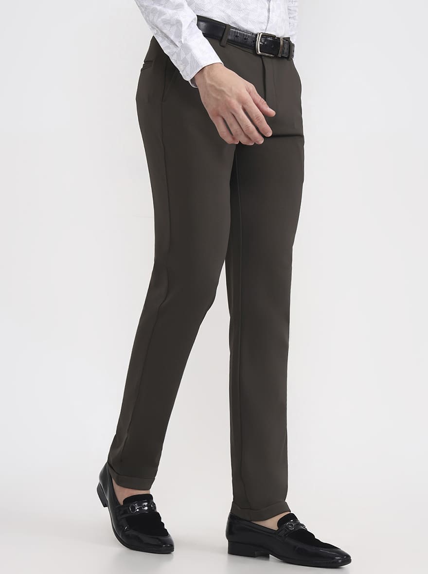 Olive Grey Solid Slim Fit Club Wear Trouser | JB Studio