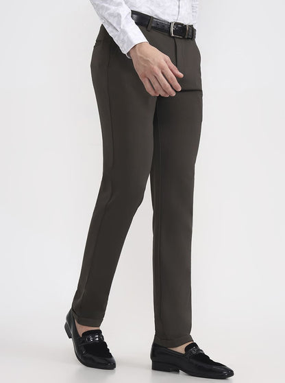 Olive Grey Solid Slim Fit Club Wear Trouser | JB Studio