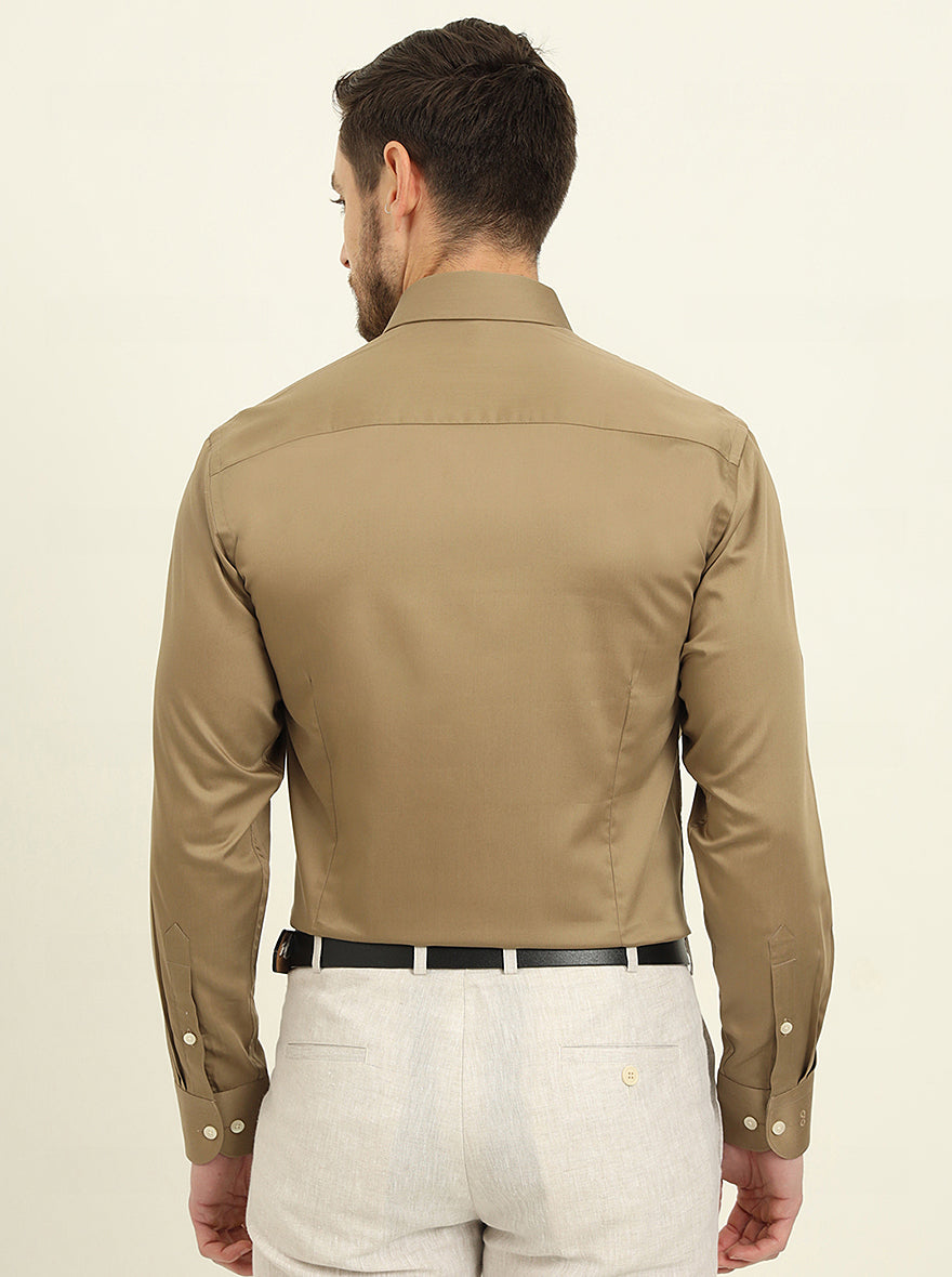 Khaki Solid Slim Fit Formal Shirt | Metal
