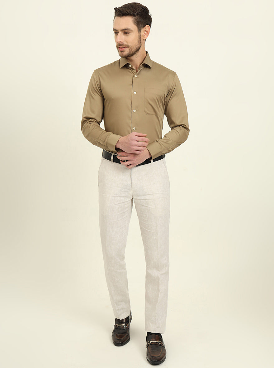 Khaki Solid Slim Fit Formal Shirt | Metal