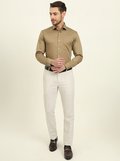 Khaki Solid Slim Fit Formal Shirt | Metal
