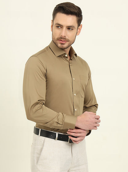 Khaki Solid Slim Fit Formal Shirt | Metal