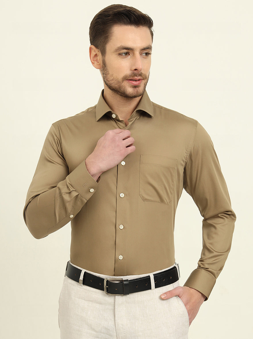 Khaki Solid Slim Fit Formal Shirt | Metal
