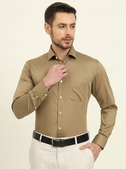 Khaki Solid Slim Fit Formal Shirt | Metal