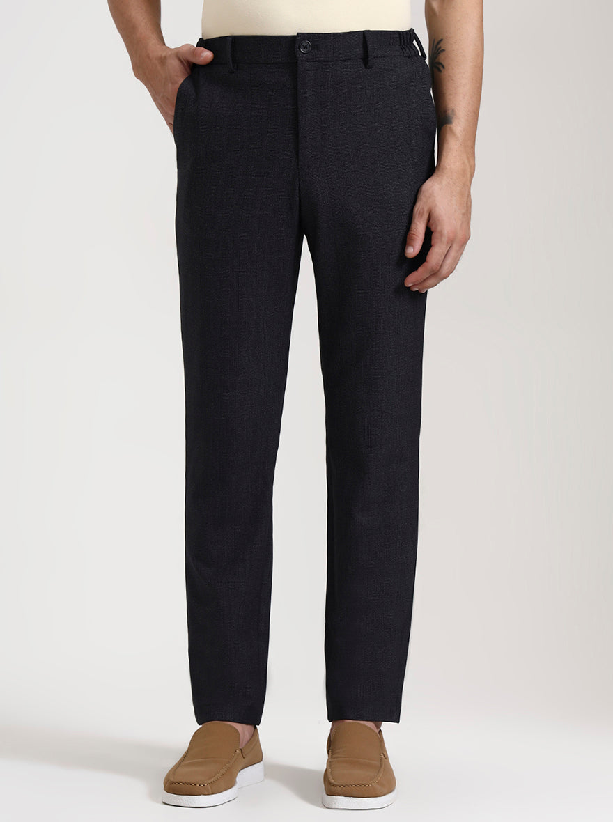Black Checked Slim Fit Casual Trouser | JadeBlue
