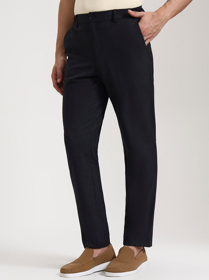 Black Checked Slim Fit Casual Trouser | JadeBlue