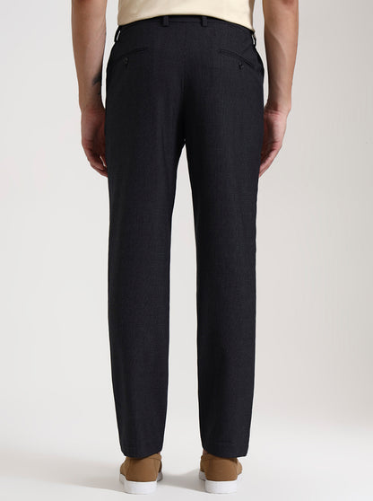 Black Checked Slim Fit Casual Trouser | JadeBlue