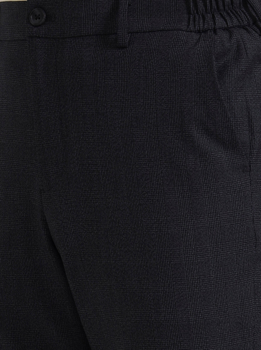 Black Checked Slim Fit Casual Trouser | JadeBlue