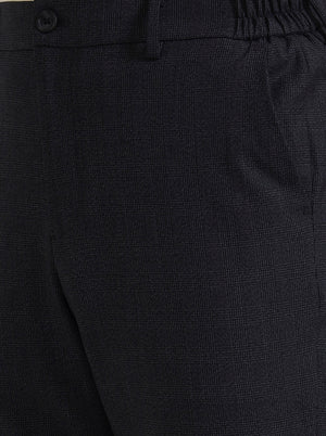 Black Checked Slim Fit Casual Trouser | JadeBlue
