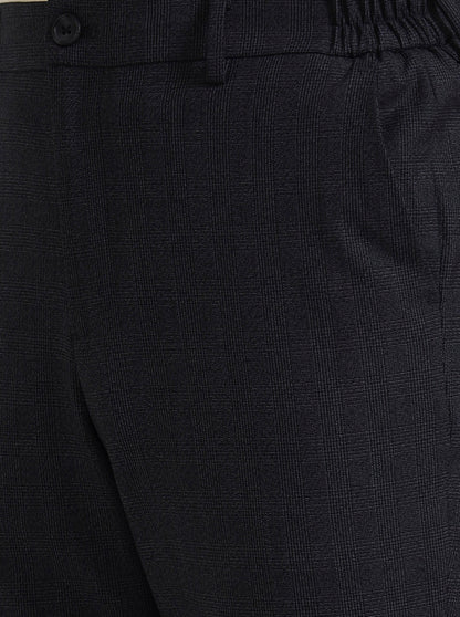 Black Checked Slim Fit Casual Trouser | JadeBlue
