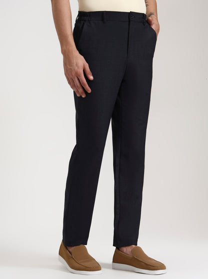 Black Checked Slim Fit Casual Trouser | JadeBlue