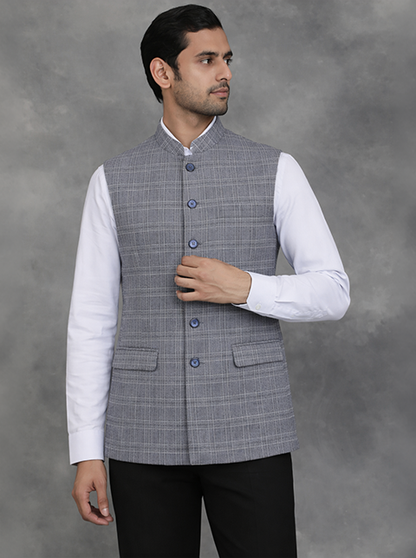 Grey Checked Regular Fit Modi Jacket | JadeBlue