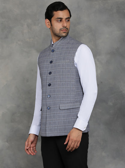 Grey Checked Regular Fit Modi Jacket | JadeBlue
