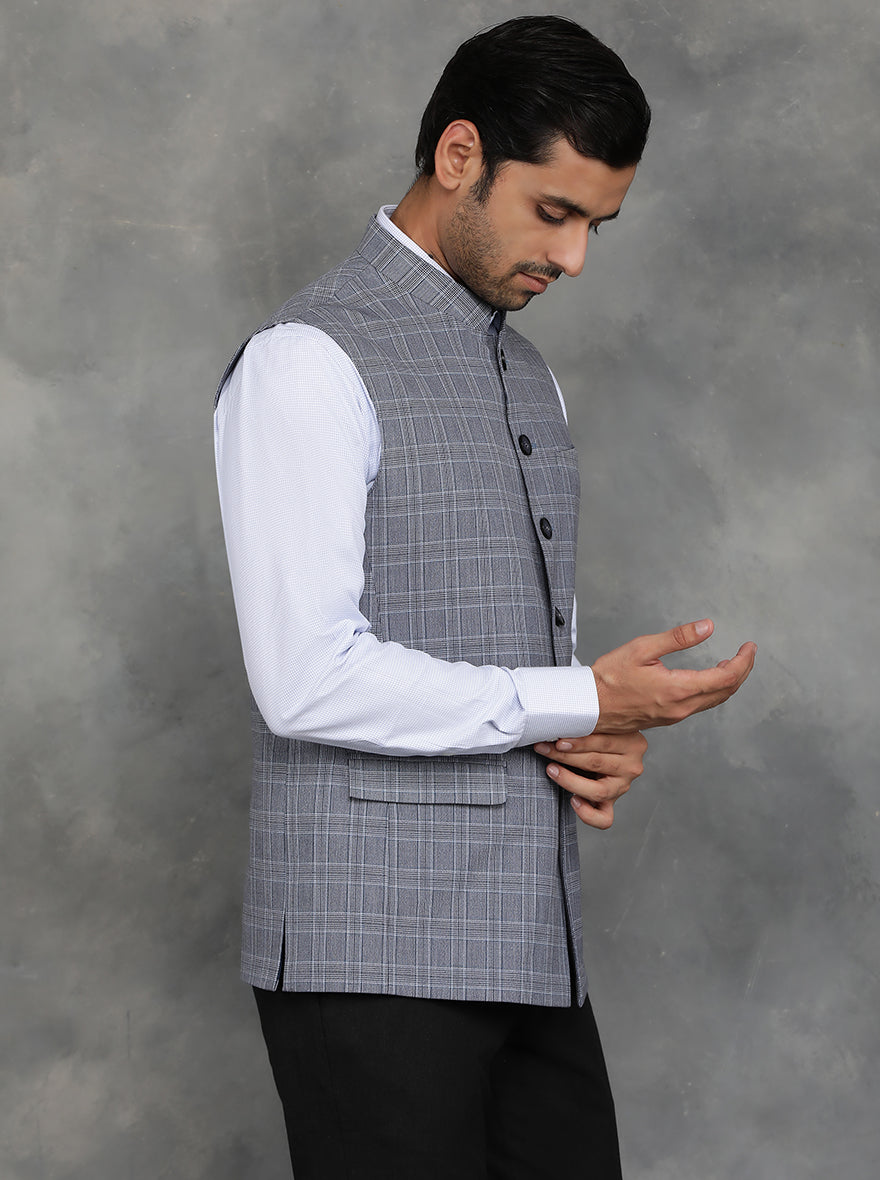 Grey Checked Regular Fit Modi Jacket | JadeBlue