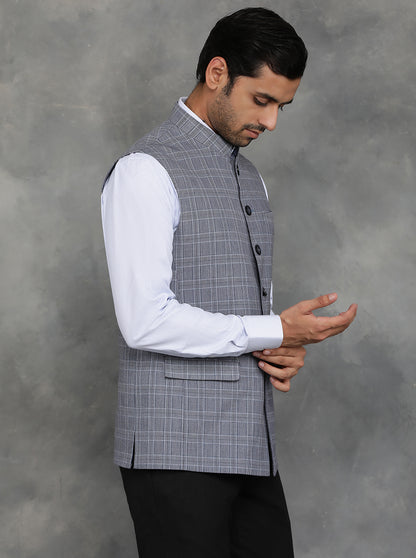 Grey Checked Regular Fit Modi Jacket | JadeBlue