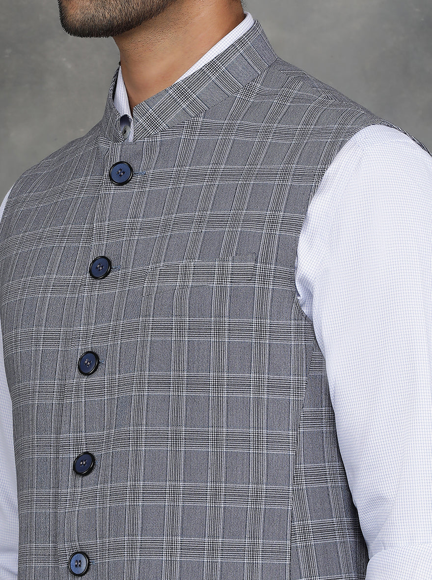 Grey Checked Regular Fit Modi Jacket | JadeBlue