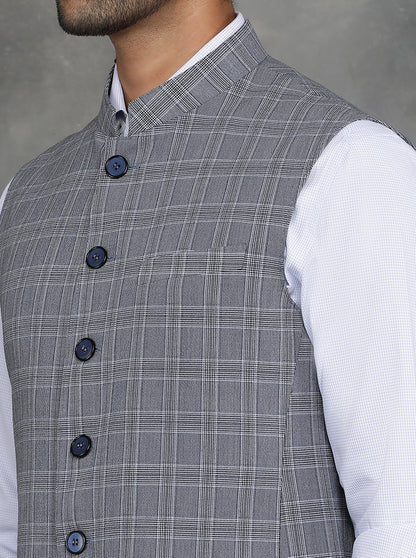Grey Checked Regular Fit Modi Jacket | JadeBlue