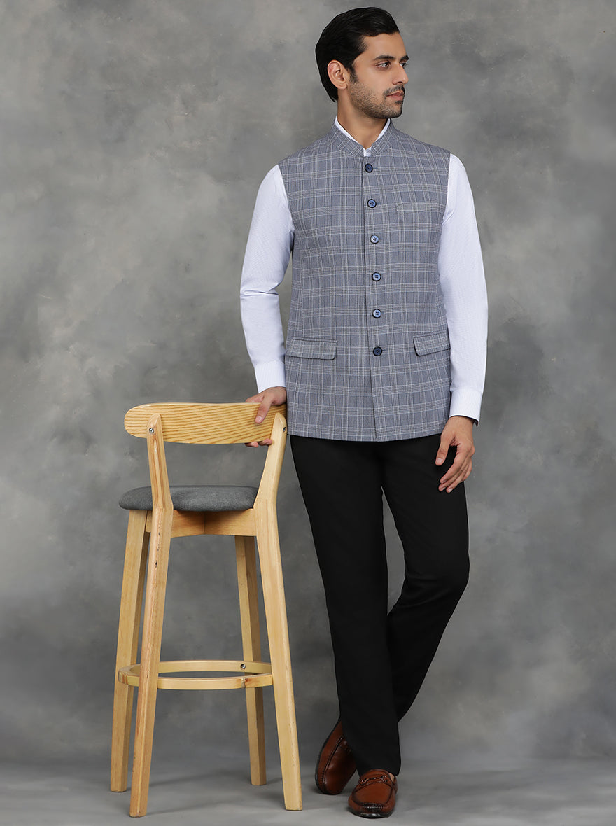 Grey Checked Regular Fit Modi Jacket | JadeBlue