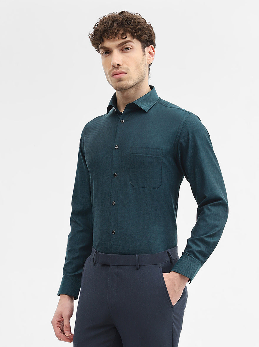 Peacock Solid Slim Fit Party Wear Shirt | Greenfibre