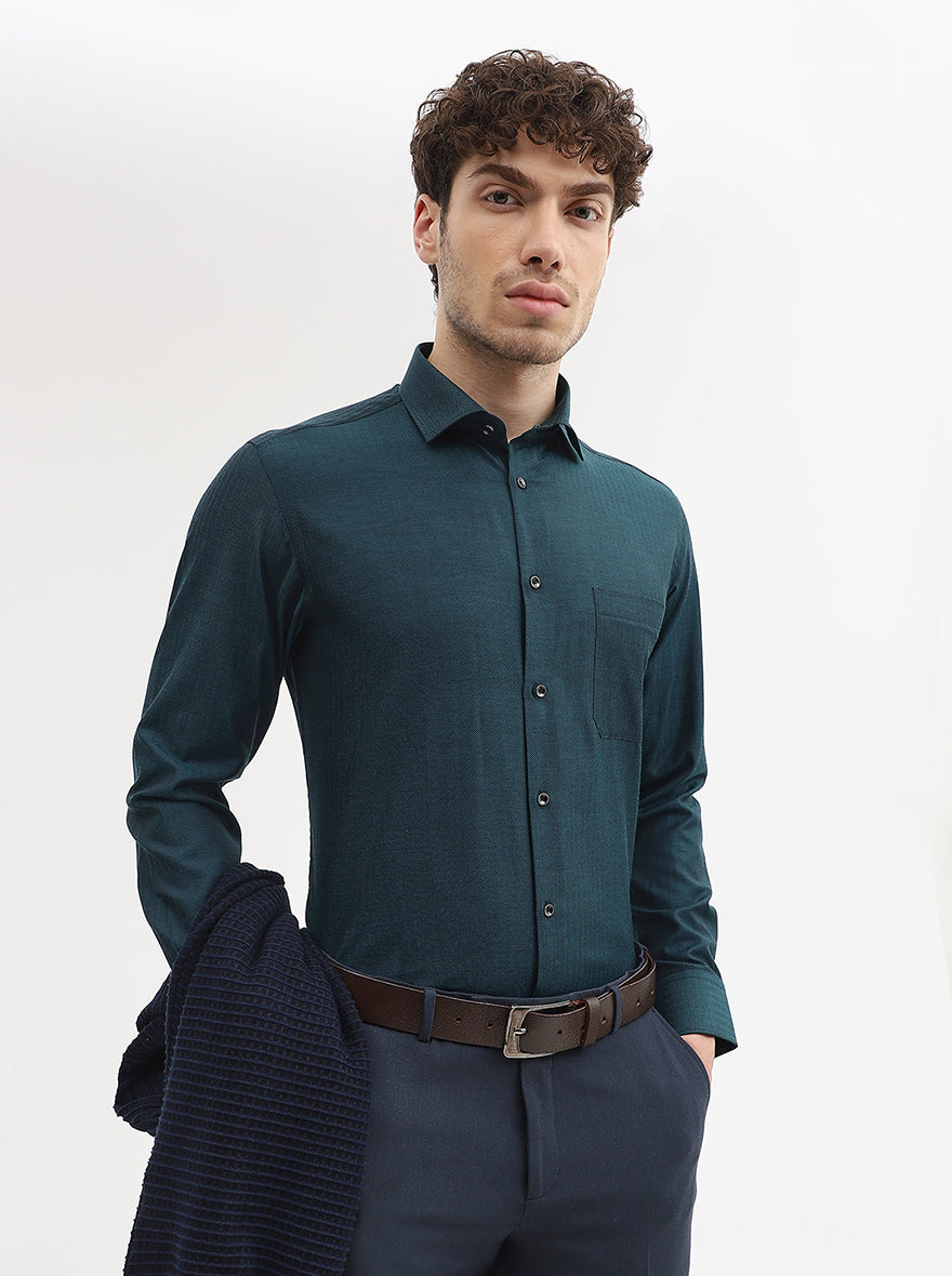 Peacock Solid Slim Fit Party Wear Shirt | Greenfibre