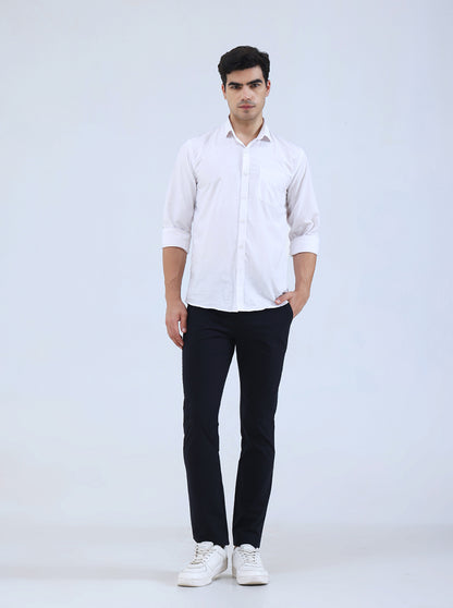 Navy Blue Solid Super Slim Fit Casual Trouser | Greenfibre