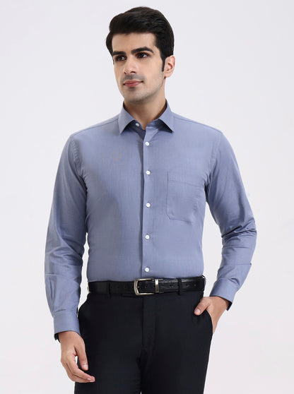 Blue Solid Regular Fit Formal Shirt | JadeBlue