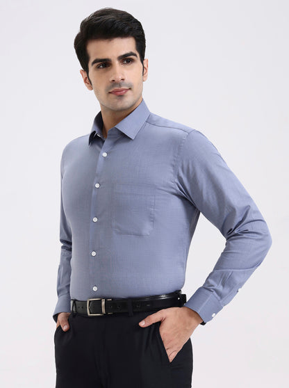 Blue Solid Regular Fit Formal Shirt | JadeBlue