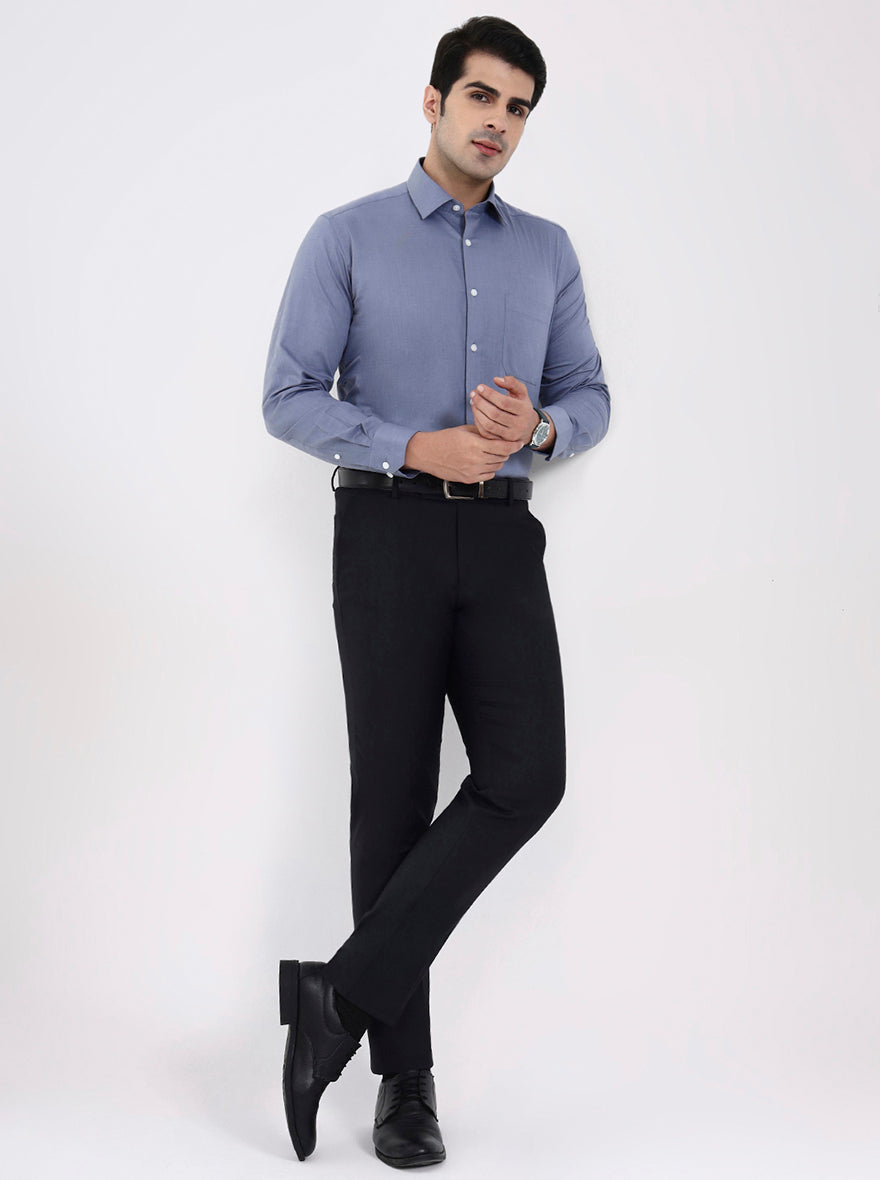 Blue Solid Regular Fit Formal Shirt | JadeBlue