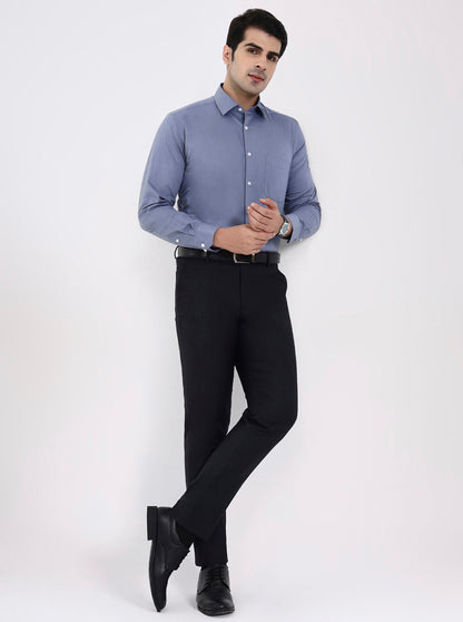 Blue Solid Regular Fit Formal Shirt | JadeBlue