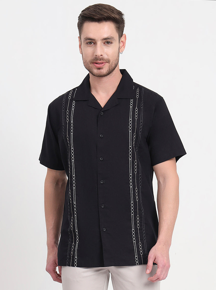 Black Printed Slim Fit Casual Shirt | JadeBlue