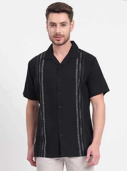 Black Printed Slim Fit Casual Shirt | JadeBlue